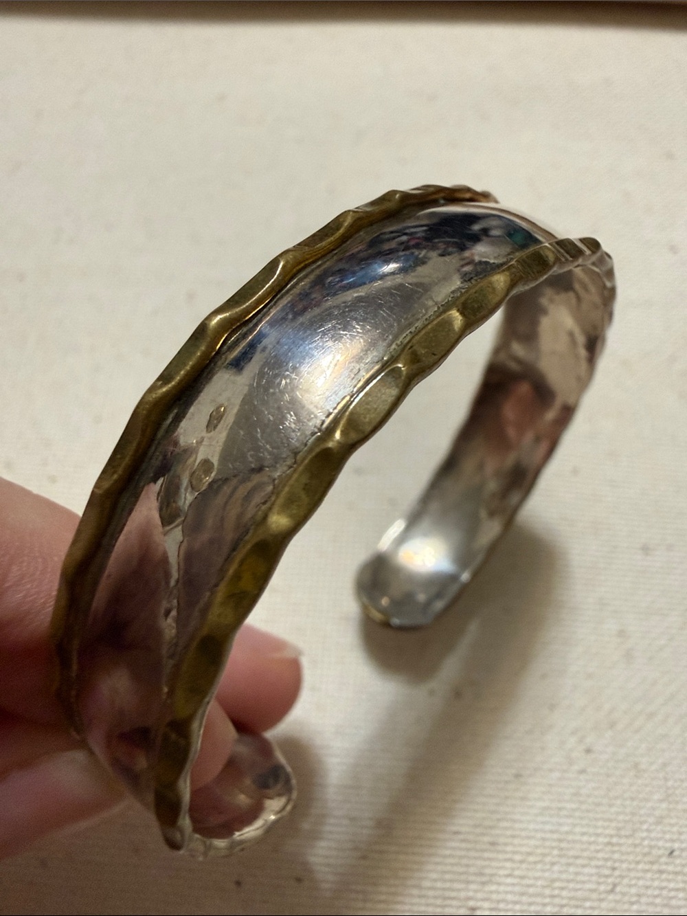 Sterling Silver 925 Mexico two-Toned Hammered Cuff Bracelet